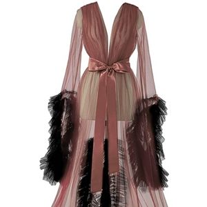 Women's Long Bridal Robes Tulle Lingerie Maternity Bathrobe Photoshoot (4X)